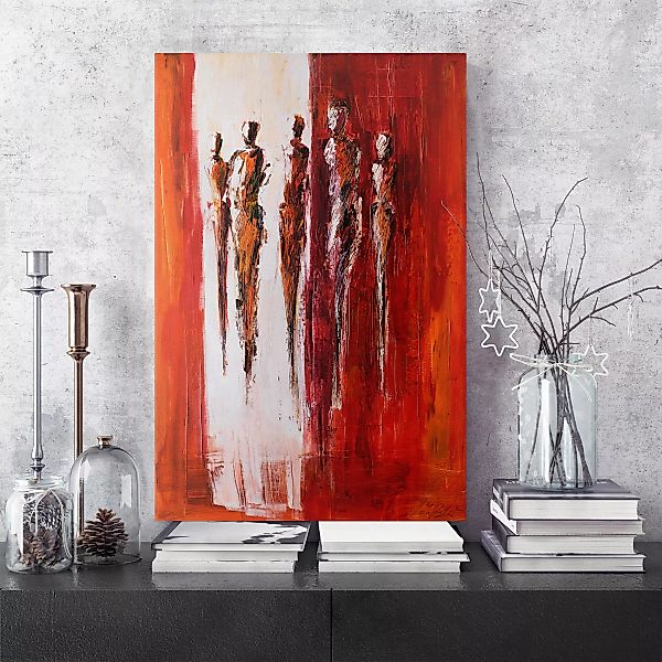 Leinwandbild Kunstdruck - Hochformat Petra Schüßler - Fünf Figuren in Rot 0 günstig online kaufen