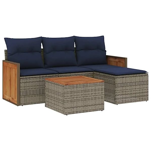 vidaXL 5-Tlg Gartensofa-Set mit Kissen Grau Polyrattan 3227594 günstig online kaufen