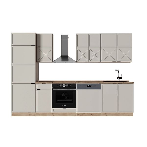 Vicco Fame-Line Küchenzeile GrauBeige/Goldkraft Eiche 300 cm AP Eiche günstig online kaufen