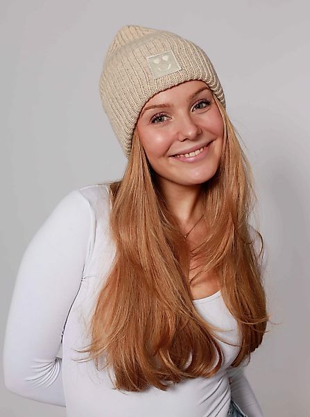 Zwillingsherz Strickmütze "Smile" Grobstrick, Smile Patch günstig online kaufen