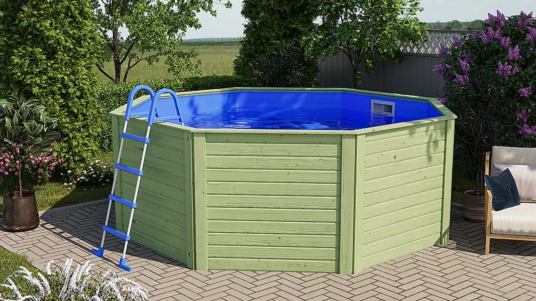 Karibu Achteckpool "0X L 324 x B 324 x H 121 cm", (Set, 3 tlg.), kesseldruc günstig online kaufen