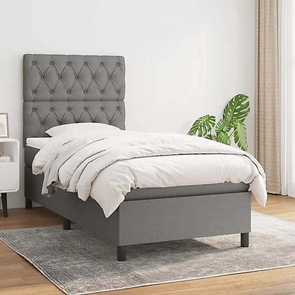 vidaXL Bett Boxspringbett mit Matratze Dunkelgrau günstig online kaufen