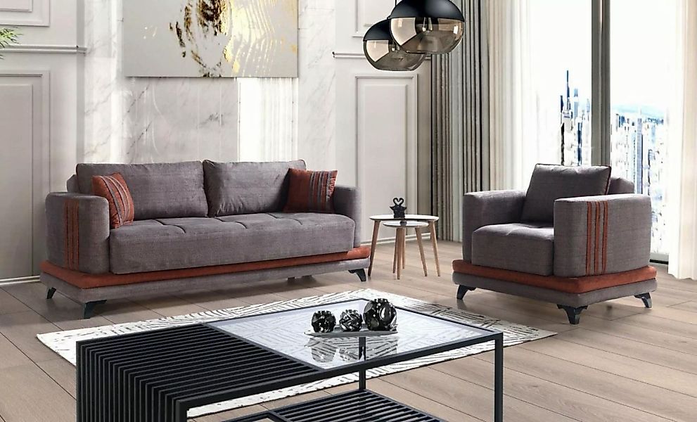 JVmoebel Sofa Sofagarnitur 3+1 Sitzer Textil Holz Sofa 3 Sitzer Modern Sess günstig online kaufen