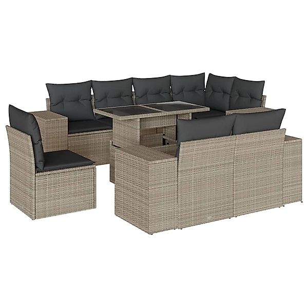 vidaXL 9-Tlg Garten-Sofagarnitur mit Kissen Hellgrau Poly Rattan 3269302 günstig online kaufen