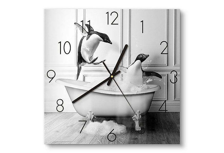 DEQOART Wanduhr 'Pinguin-Plantschen' (Glas Glasuhr modern Wand Uhr Design K günstig online kaufen