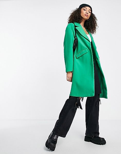 Bershka – Langer, eleganter Mantel in Grün günstig online kaufen