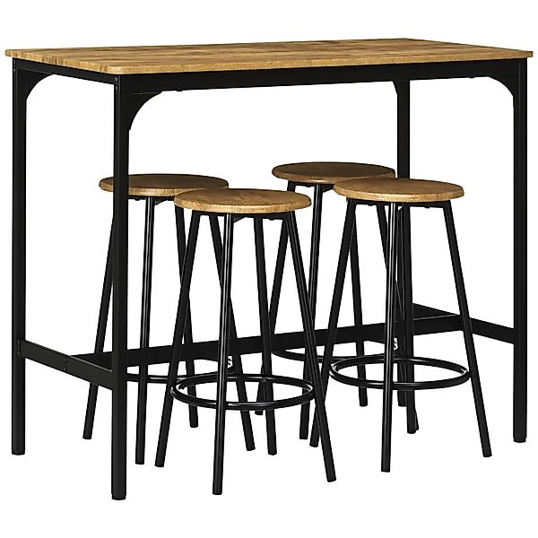 HOMCOM Bartisch mit Barhocker Set  5-tlg. im Industriedesign Rustikal-Braun günstig online kaufen
