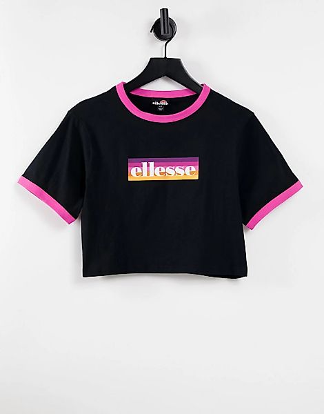 ellesse – T-Shirt mit kurzem Schnitt in Schwarz mit Logo mit Farbverlauf günstig online kaufen