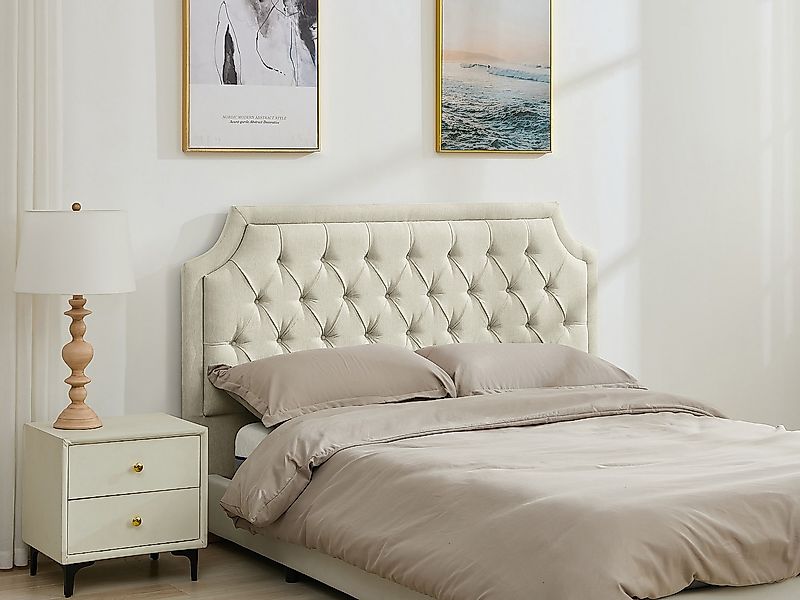 Polster-Bettkopfteil - 150 cm - Stoff - Beige - JOHENE günstig online kaufen