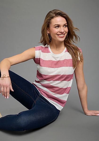 Laura Scott T-Shirt in strukturierter Leinen-Optik, gestreiftes Design günstig online kaufen