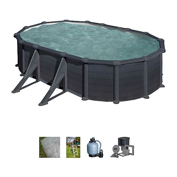 Gre Stahlwand-Pool Granada 500 cm x 300 cm x 132 cm Oval Graphit günstig online kaufen