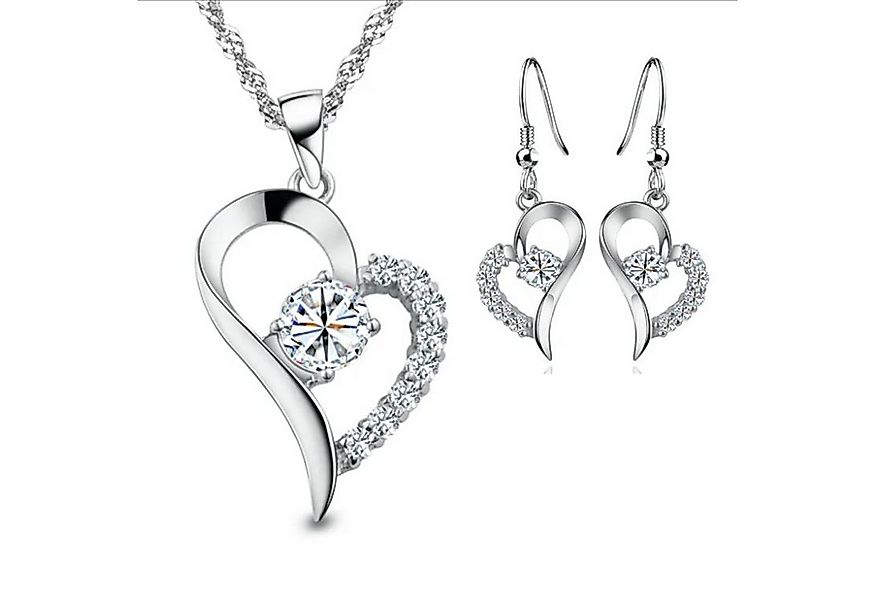 KARMA Schmuckset Damen Herz Anhaenger versilberte Kette mit Zirkonia (in ed günstig online kaufen