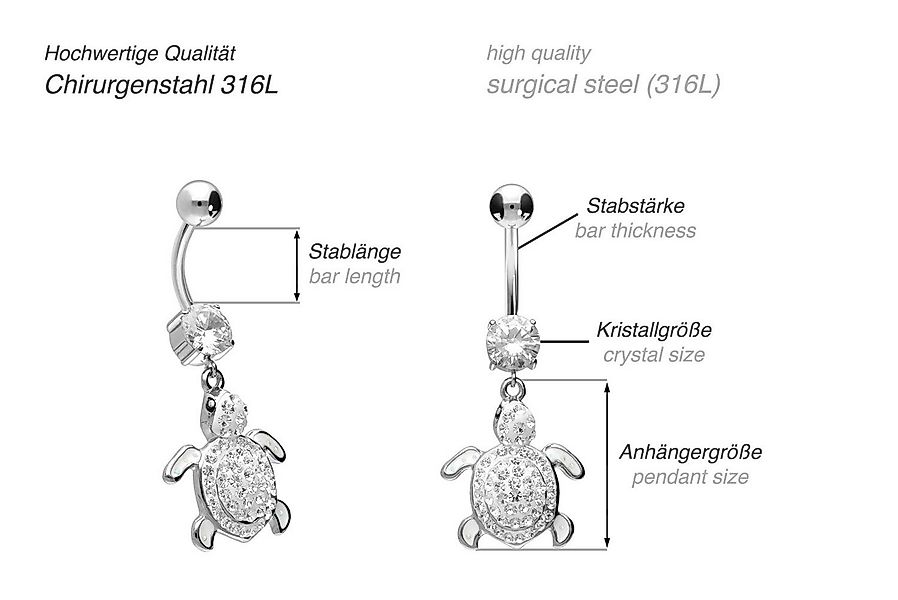 PIERCINGLINE Bauchnabelpiercing Chirurgenstahl Bananabell SCHILDKRÖTE (Bana günstig online kaufen