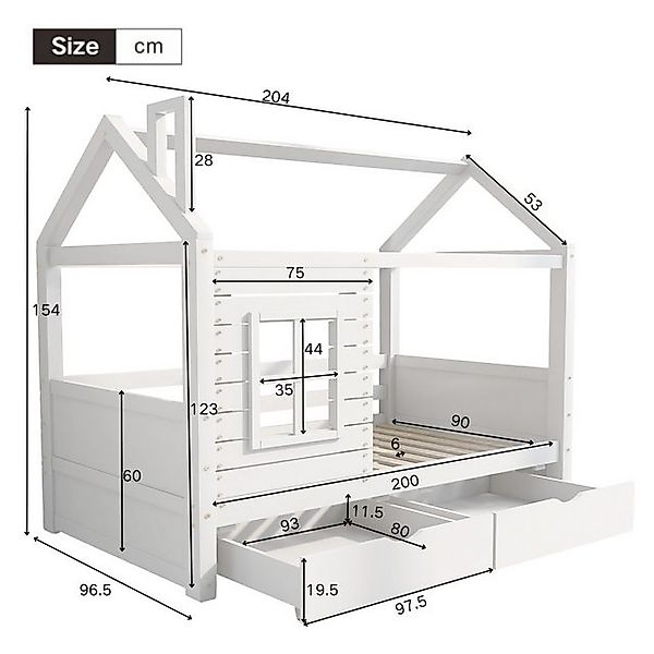 STILVORA Kinderbett 90×200 Hausbett Massivholzbett mit Rausfallschutz und L günstig online kaufen