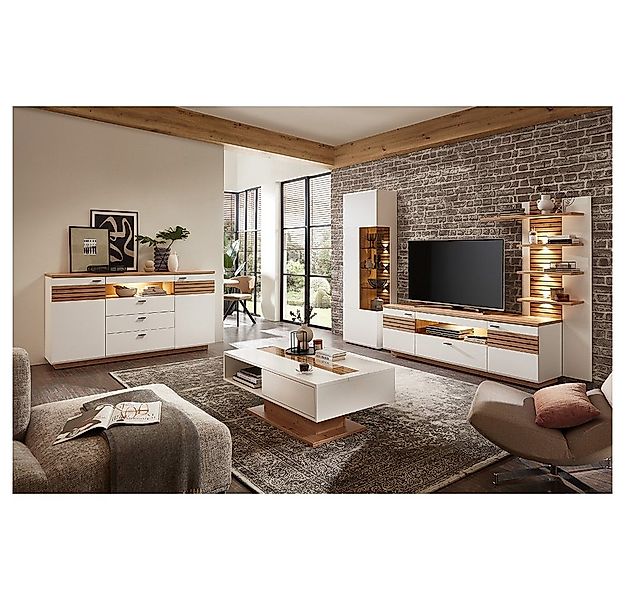 Lomadox Wohnzimmer-Set FALLON-55, (Mega-Spar-Set, 5-St., 5-tlg), weiß mit E günstig online kaufen