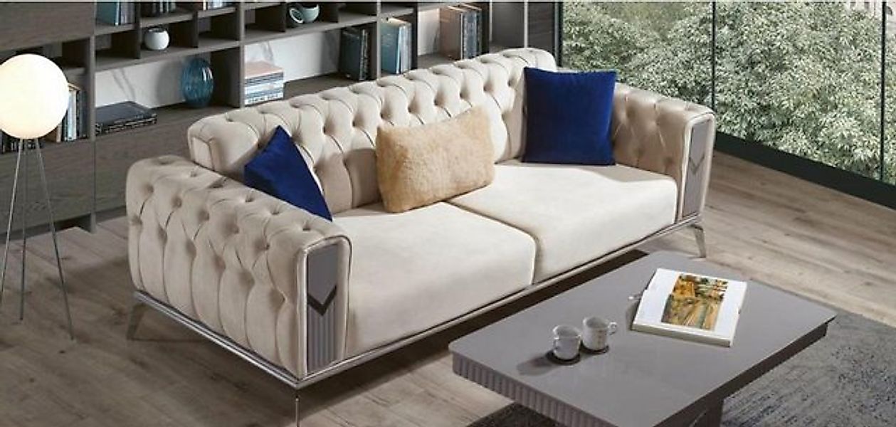 Xlmoebel Sofa Dreisitzer Luxus Chesterfield Couch in Weiß aus Stoff für das günstig online kaufen