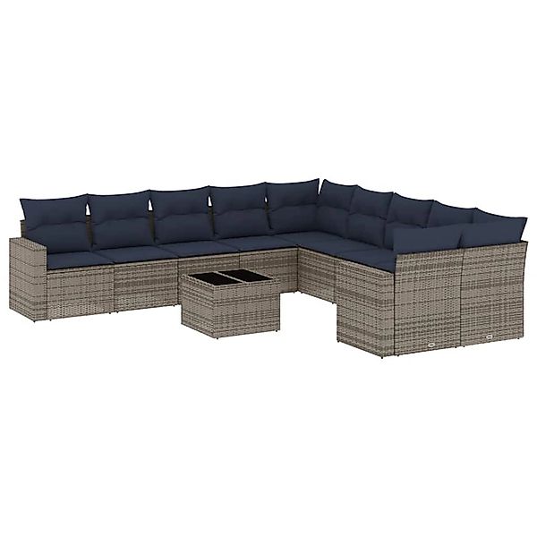 vidaXL 11-Tlg Garten-Sofagarnitur mit Kissen Grau Poly Rattan 3219511 günstig online kaufen