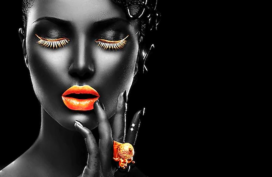 Papermoon Fototapete GOLDENE LIPPEN-SCHMUCK ART DESIGN günstig online kaufen