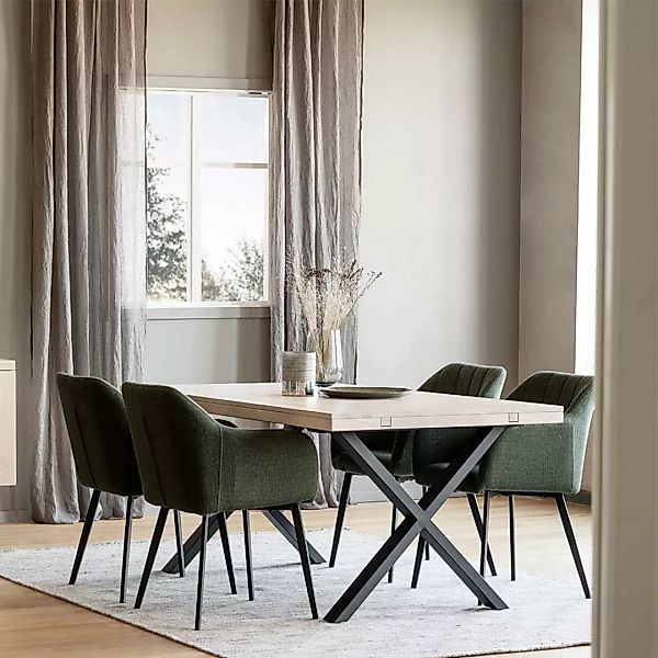 Esszimmer Sitzgruppe aus Eiche Massivholz vier Stühle in Dunkelgrün (fünfte günstig online kaufen