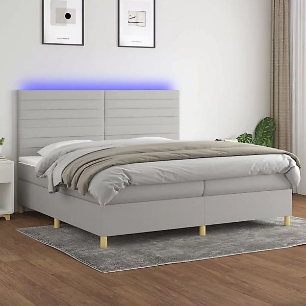 Vidaxl Boxspringbett Mit Matratze & Led Hellgrau 200x200 Cm Stoff günstig online kaufen
