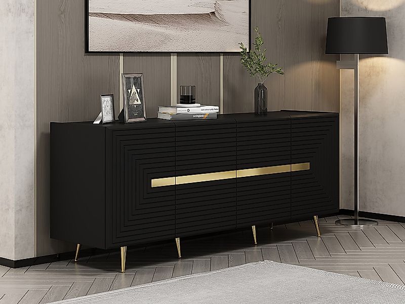 Sideboard mit 4 Türen - MDF - Schwarz & Goldfarben - MOLYA von Pascal MORAB günstig online kaufen