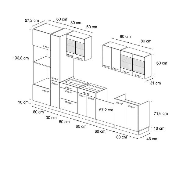 Vicco Küchenzeile R-Line, Schwarz Beton/Anthrazit, 350 günstig online kaufen