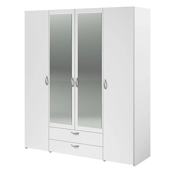 Parisot Kleiderschrank in Weiß Drehtürenschrank 4-Türig mit Spiegel 160 x 1 günstig online kaufen