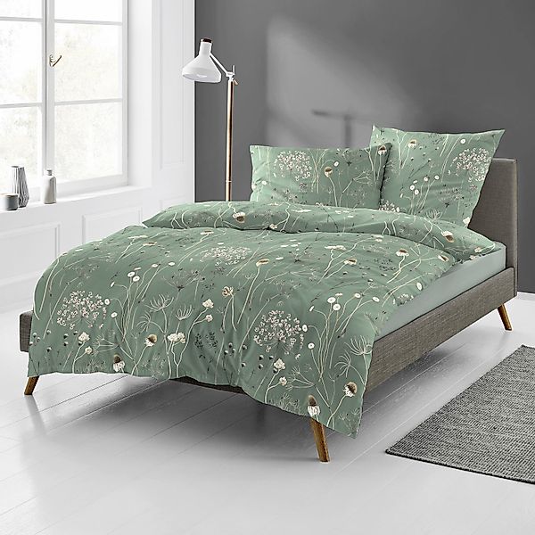 Bettwäsche Bierbaum Biber 4140-30 Blumen Zweige petrol grün 135x200 günstig online kaufen