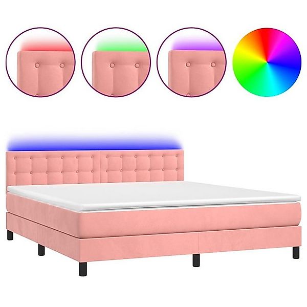 vidaXL Boxspringbett Boxspringbett mit Matratze LED Rosa 160x200 cm Samt Be günstig online kaufen