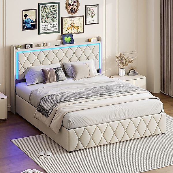 NMCXXO Funktionsbett Modernes Polsterbett mit LED-Beleuchtung günstig online kaufen