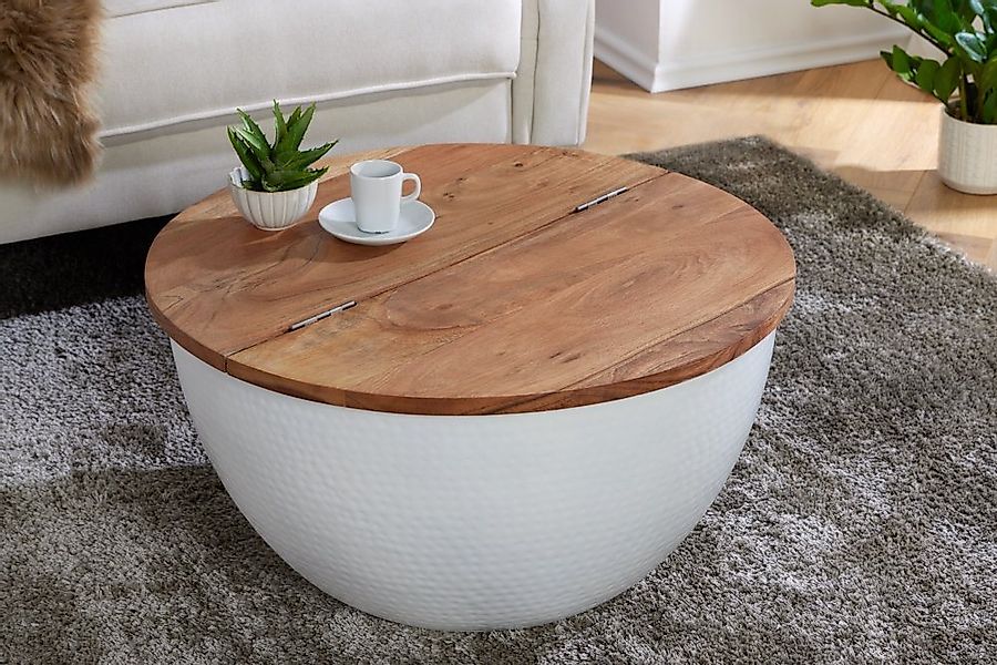 riess-ambiente Couchtisch ORIENT STORAGE Ø60cm natur / weiß, Wohnzimmer · r günstig online kaufen