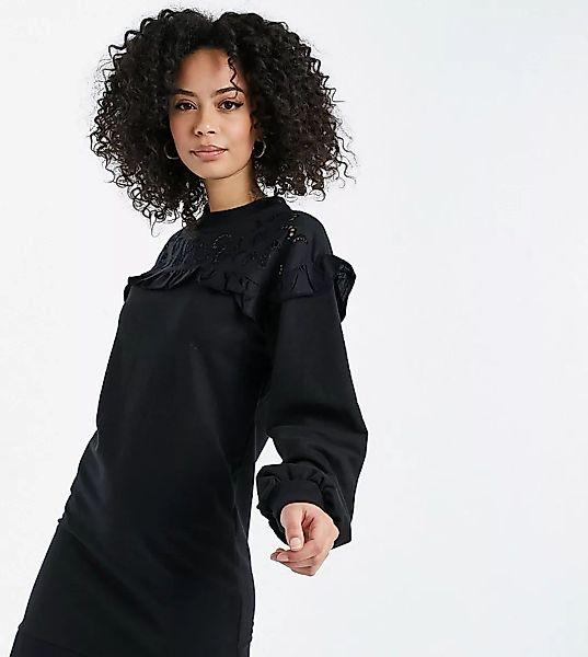 Violet Romance Tall – Pulloverkleid mit Rüschendetail-Schwarz günstig online kaufen