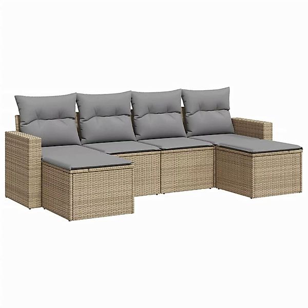 vidaXL 6-tlg Garten-Sofagarnitur mit Kissen Beige Poly Rattan Modell 15 günstig online kaufen