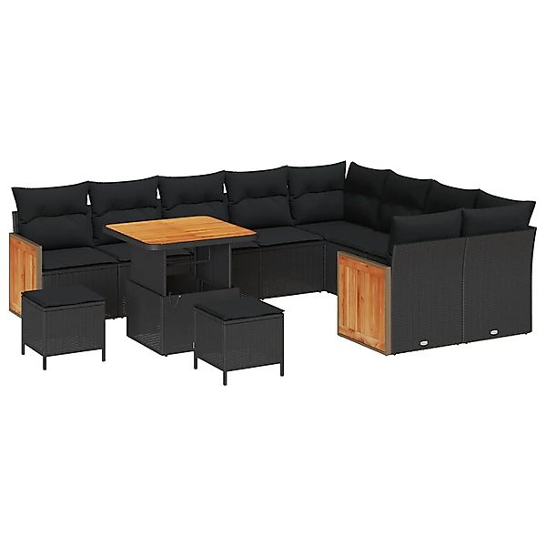 vidaXL Gartensofa-set mit Kissen 13-Tlg Schwarz Poly-Rattan 3365289 günstig online kaufen