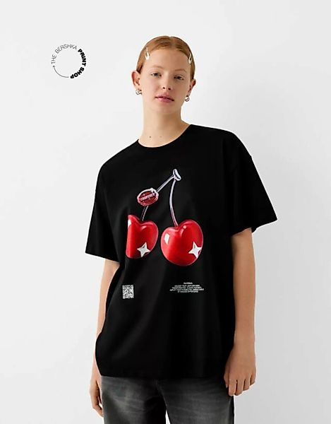 Bershka Oversize-Shirt Bershka Wearable Art Mit Print Damen Xs Schwarz günstig online kaufen