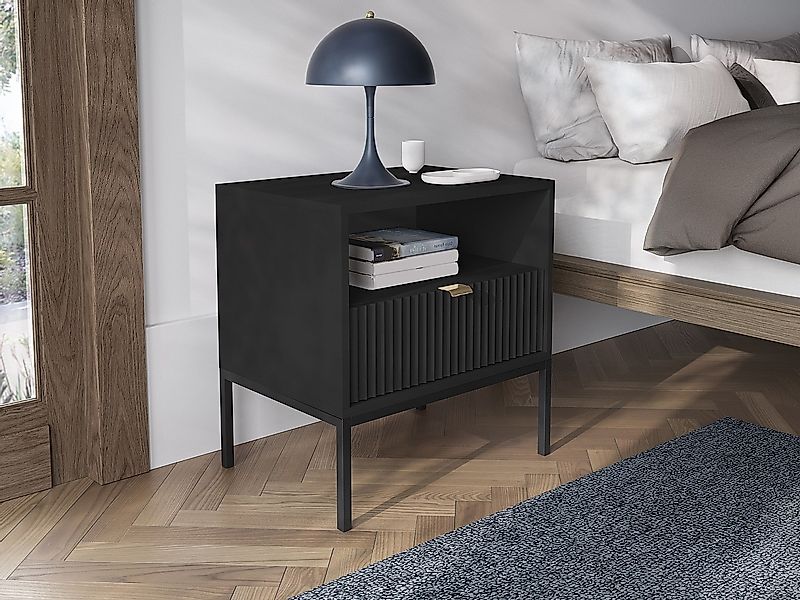 2er-Set Nachttische mit 1 Schublade & 1 Ablage - Schwarz - LIOUBA von Pasca günstig online kaufen