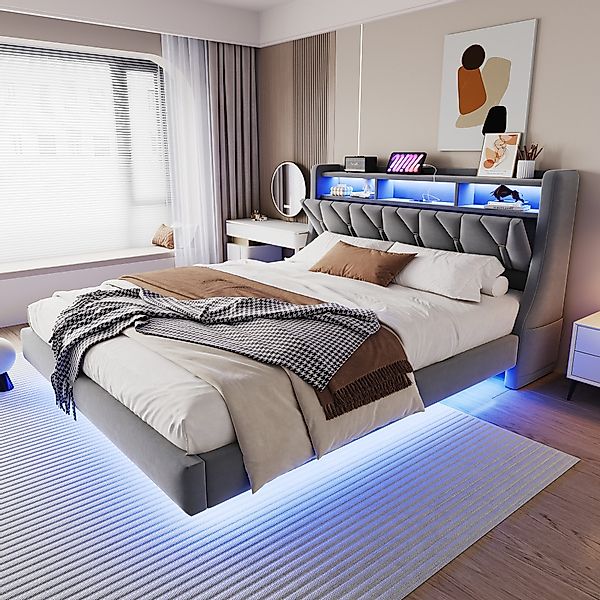 Merax Polsterbett mit LED-Beleuchtung inkl.App (Stauraumbett günstig online kaufen