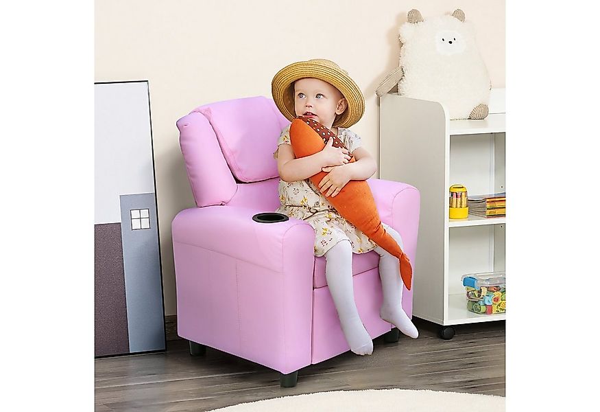 HOMCOM Sessel mit Liegefunktion, Eingebauten Becherhalter, Rosa (Kindersess günstig online kaufen