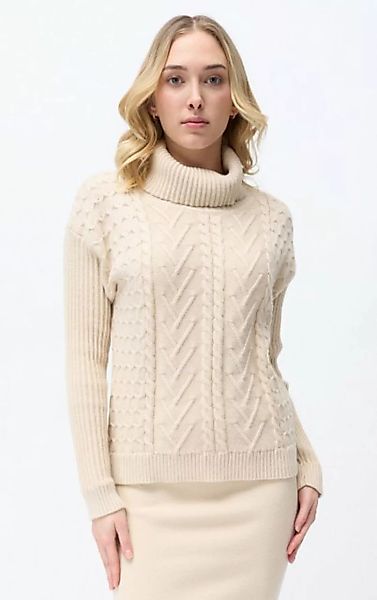 Passioni Strickpullover mit Zopfmuster und Rippkragen und Ärmeln günstig online kaufen