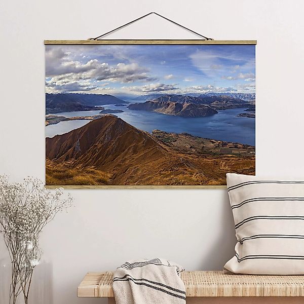 Stoffbild Berge mit Posterleisten - Querformat Roys Peak in Neuseeland günstig online kaufen