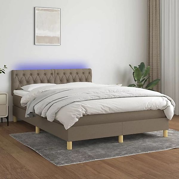 Vidaxl Boxspringbett Mit Matratze & Led Taupe 140x200 Cm Stoff günstig online kaufen