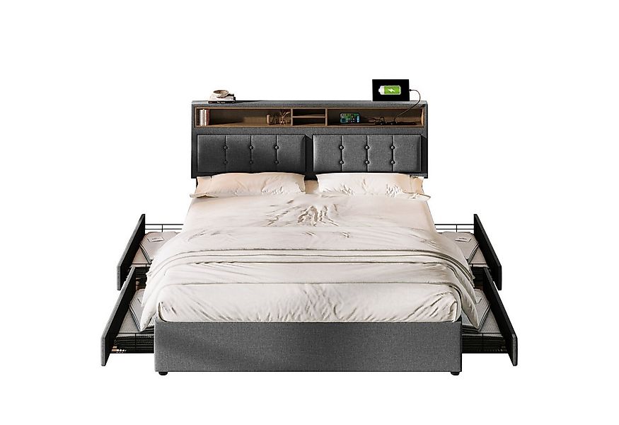 Flieks Polsterbett, Doppelbett mit USB/Typ-C Ladefunktion + 4 Schubladen 14 günstig online kaufen