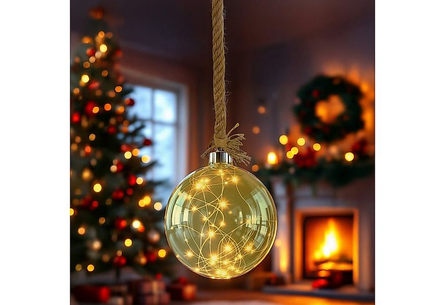 Spetebo LED Dekoobjekt LED Glas Kugel auf Seil 14 cm - Deko Kugel 30 LED, b günstig online kaufen