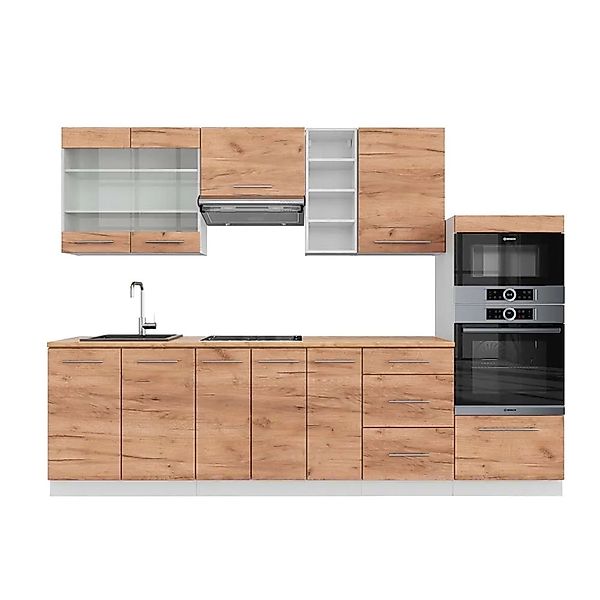 Vicco Fame-Line Küchenzeile Goldkraft Eiche/Weiß 280 cm AP Eiche ohne E-Ger günstig online kaufen