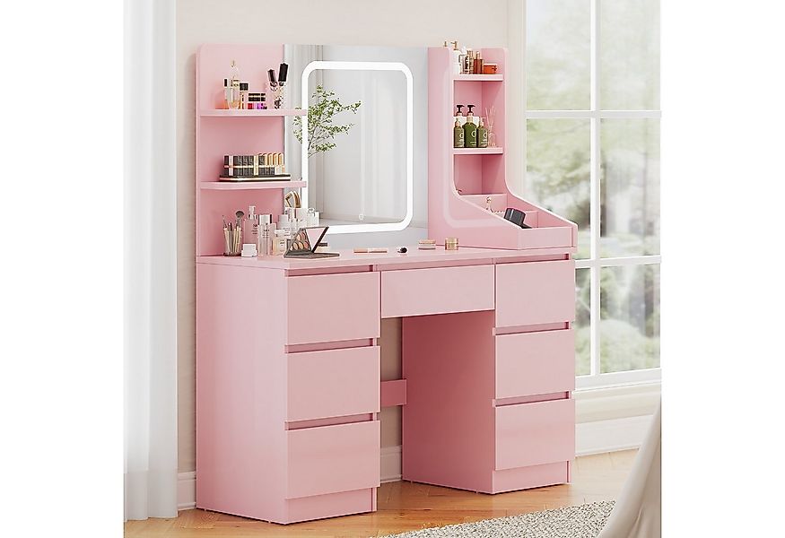 Furnicopia Schminktisch Einstellbare Helligkeit mit 7 Schubladen und 8 offe günstig online kaufen