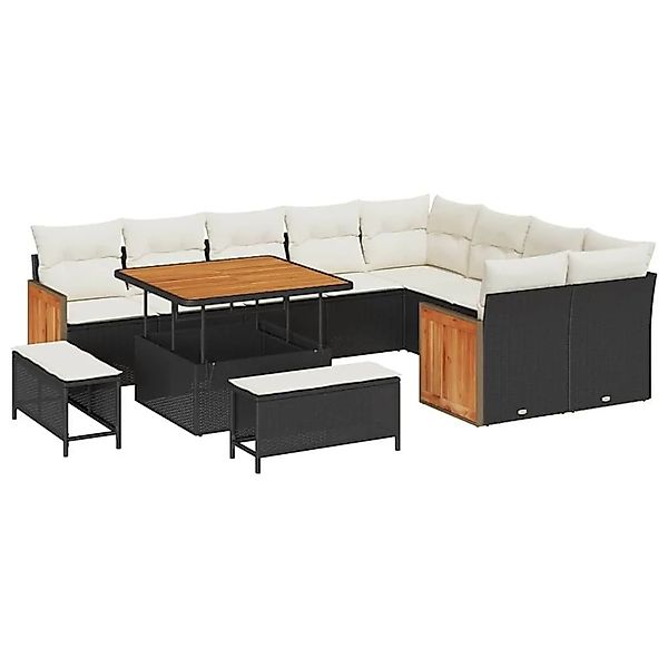 vidaXL Gartensofa-Set mit Kissen 13 Stk Schwarz und Creme Poly-Rattan 33652 günstig online kaufen