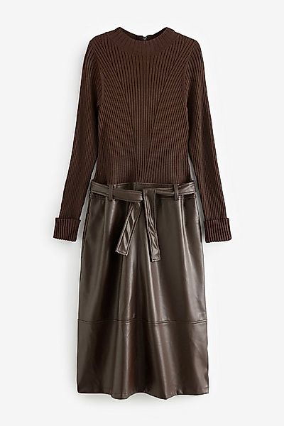 Next Lederkleid 2-in-1 Hochgeschlossenes Kleid aus Kunstleder-Mix (1-tlg) günstig online kaufen