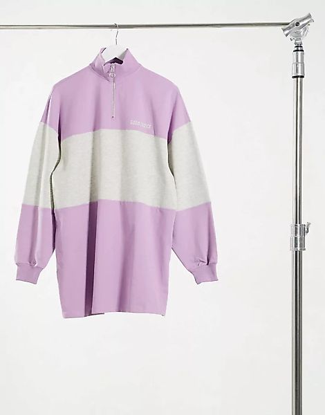 Bershka – Gestreiftes Pullover-Kleid mit Reißverschluss vorne in Violett günstig online kaufen