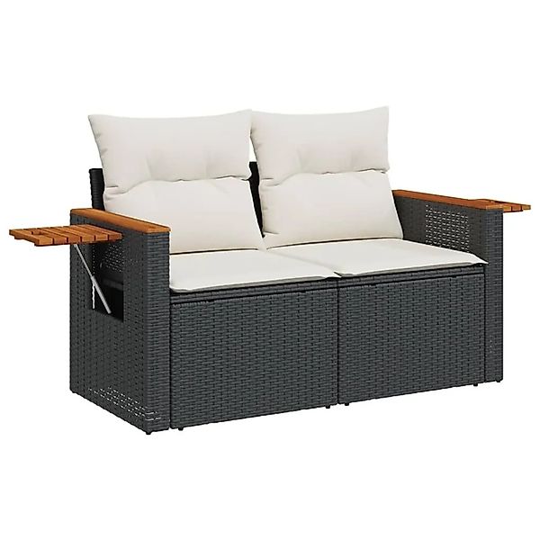 vidaXL Gartensofa mit Kissen 2-Sitzer Schwarz Poly Rattan 366009 günstig online kaufen