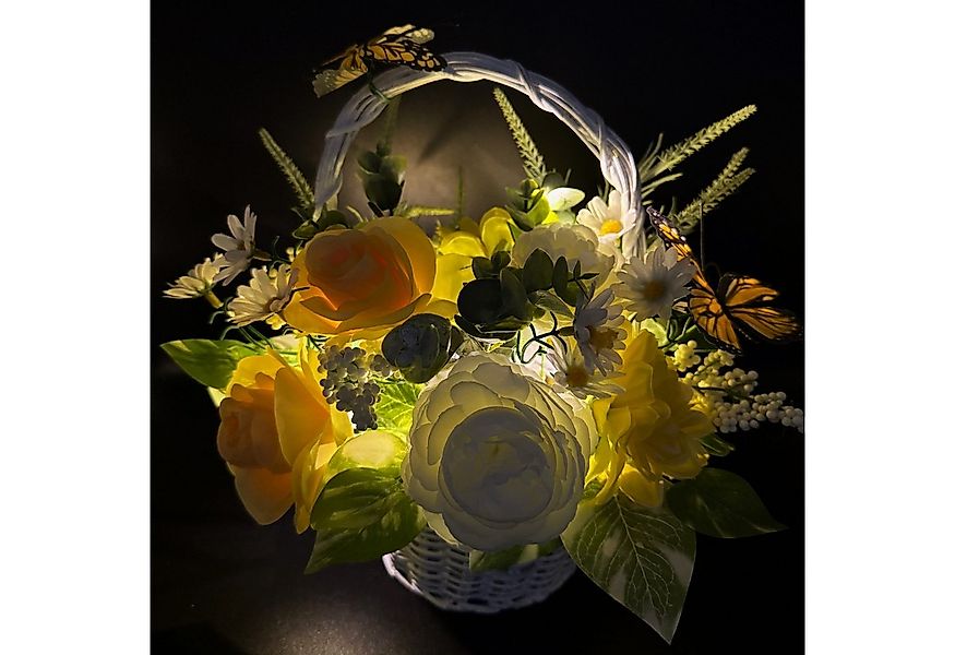 Kunstblumenstrauß - Deko Korb mit künstlichen Blumen, LED Lichterkette & Ti günstig online kaufen